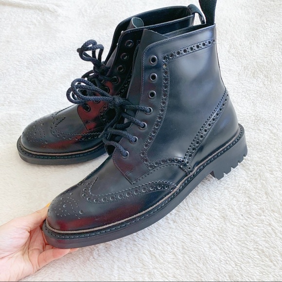 NIB Authentic Prada Leather Wingtip Combat Boots - Picture 5 of 10